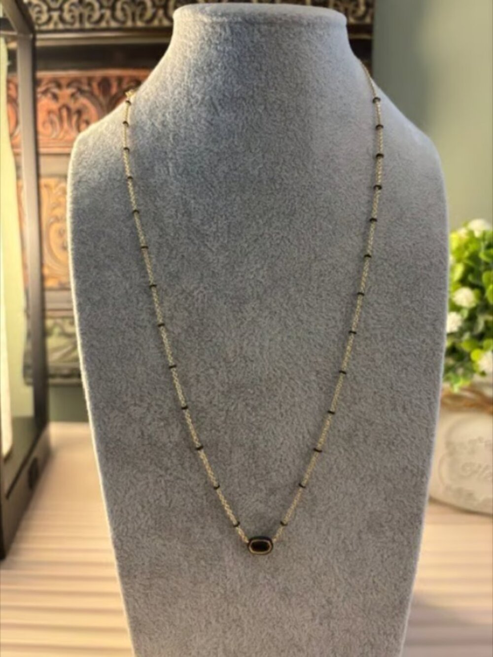 Kendra Scott Mini Elisa Gold Enamel Frame Short Pendant Necklace in Black